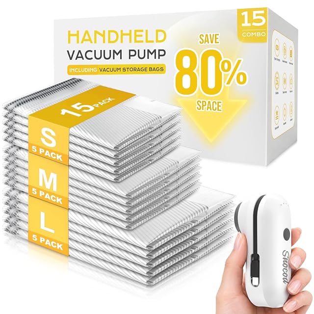 SNOCOD vacuum storage bags with their 135 gram one-button electric pump
