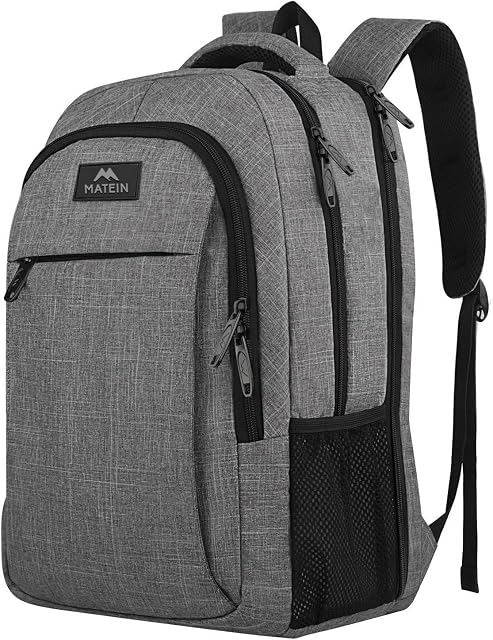 MATEIN grey 17 inch TSA-friendly travel laptop backpack opened flat
