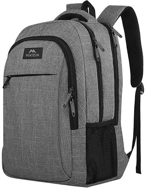 MATEIN travel laptop backpack in grey with its luggage pass-through strap