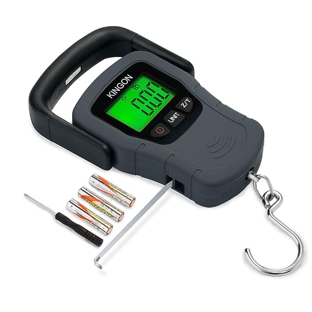 KINGON digital hanging luggage scale with its large hook and rubber handle