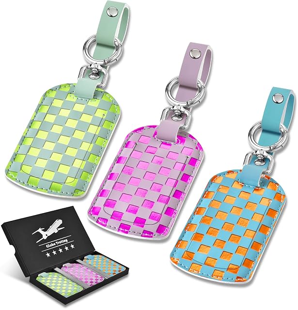 FELLOWEAN neon checkered leather luggage tags in their gift box