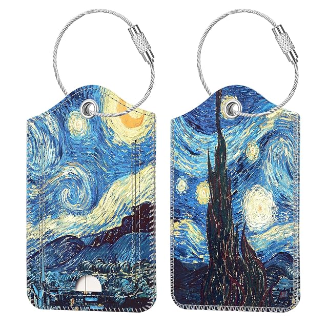 Fintie patterned PU leather luggage tag with its privacy back cover closed