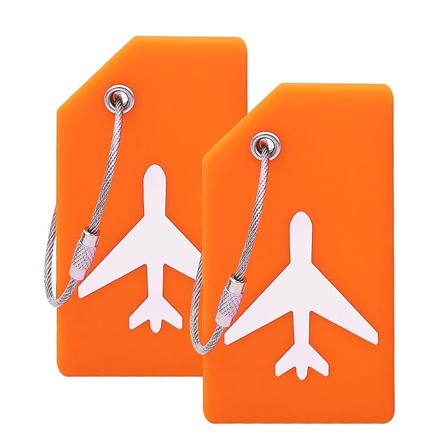 Ovener orange silicone luggage tag with its name card half covered