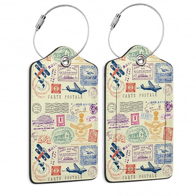 SKYDAWNY retro passport print leather luggage tag with its privacy cover open