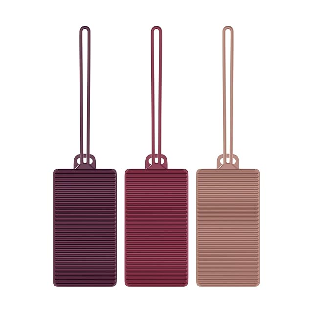 Travelon silicone privacy luggage tag with its strap unlooped to show the details