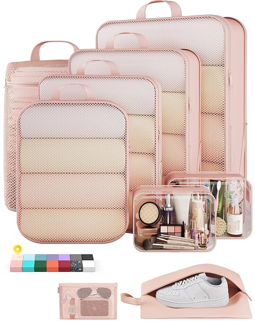 Veken nine-piece compression packing cube set with the compression zips closed