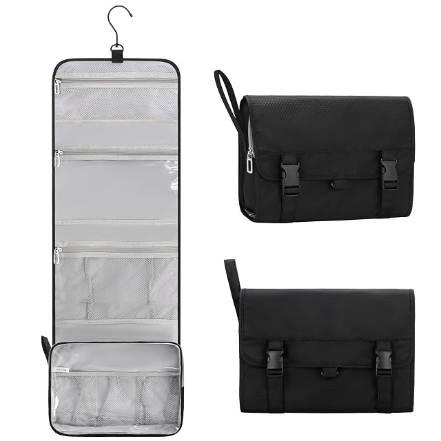 Relavel hanging toiletry bag with leather trim