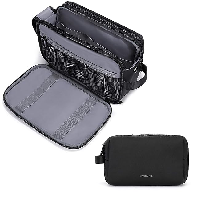 BAGSMART dopp kit toiletry bag for men, open to show its compartments