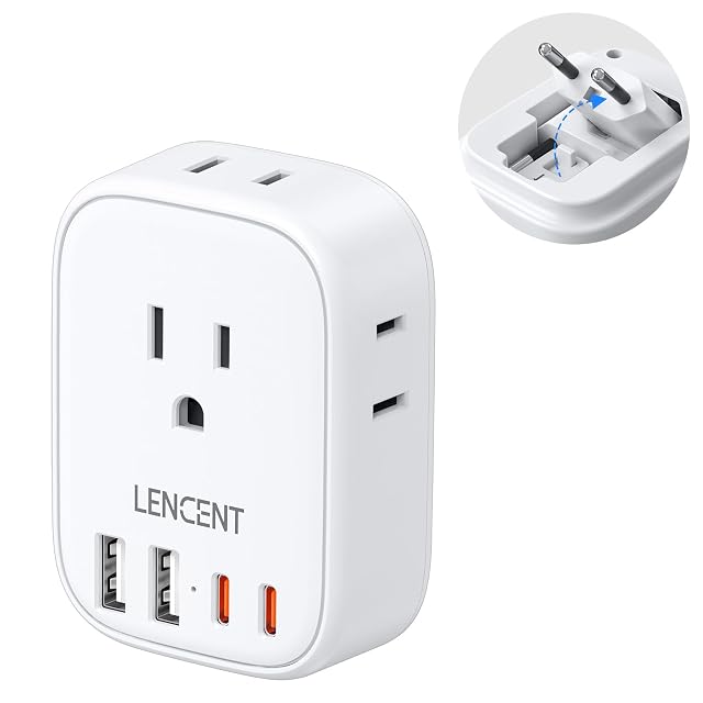 LENCENT foldable Europe travel plug adapter with sockets on four sides