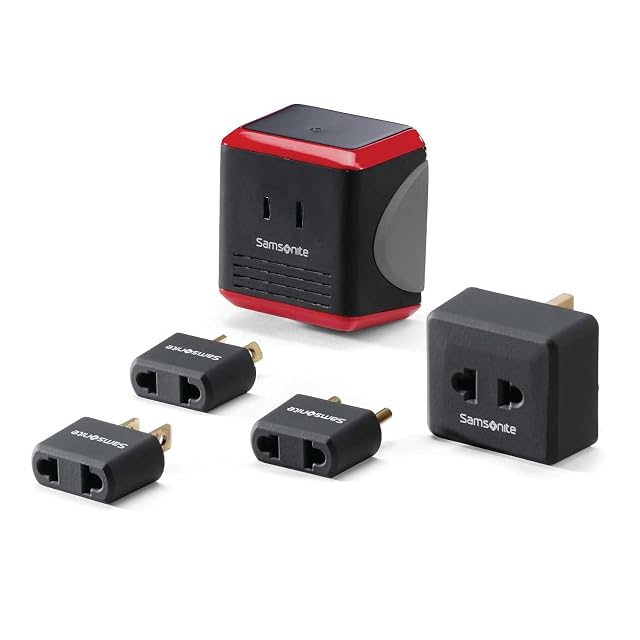 Samsonite converter and adapter kit with its four country-coded plugs and pouch