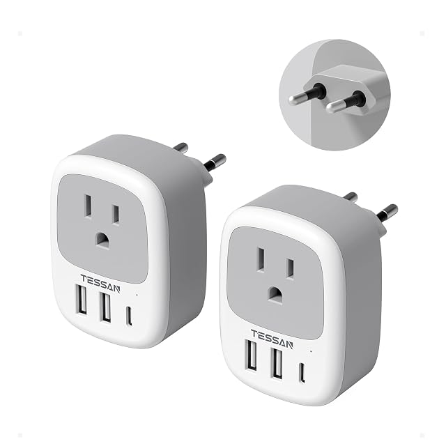 TESSAN two-pack of US to Europe Type C travel plug adapters