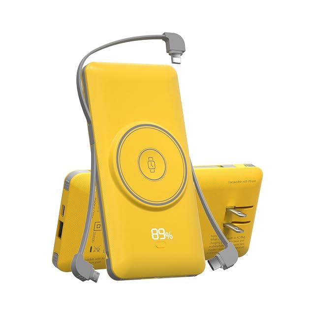 LUCKYFELLOW magnetic power bank with its AC wall plug folded out and a watch on the pad