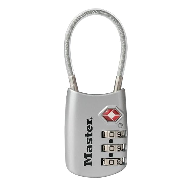 Master Lock TSA approved combination luggage lock with its braided cable shackle