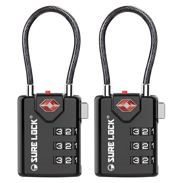 SURE LOCK TSA cable lock showing its red open-alert indicator