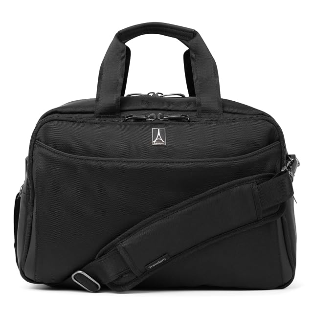 Travelpro Crew Classic softside underseat tote in black with its shoulder strap